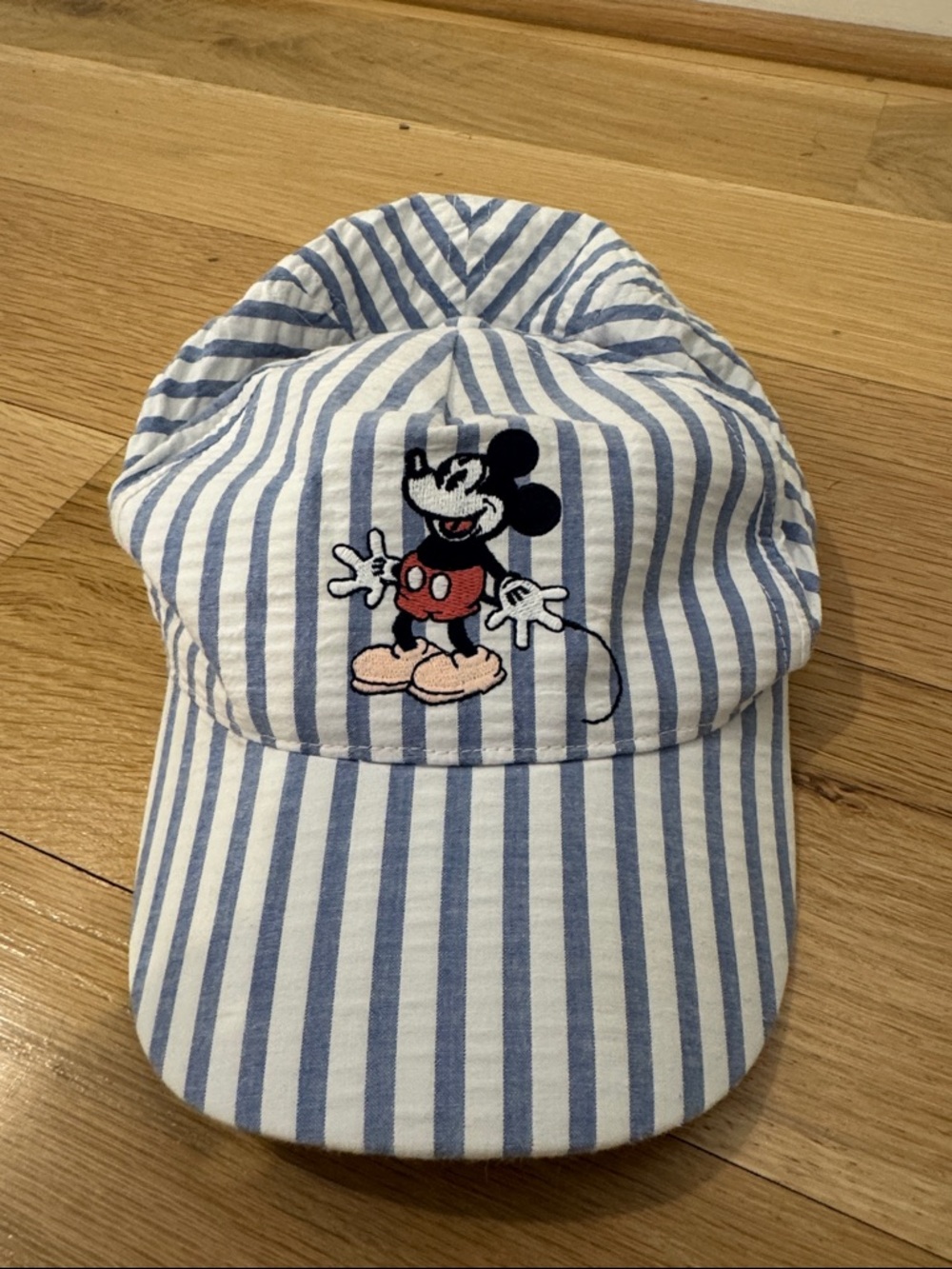 Janie and Jack Blue & White Striped Kids Cap with Mickey Embroidery